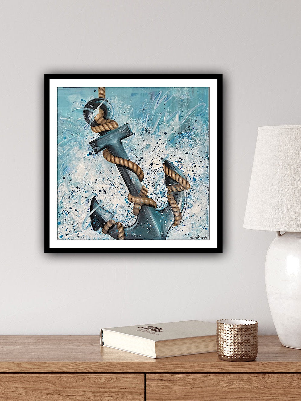 Blue Splatter Anchor Fine Art Paper Print