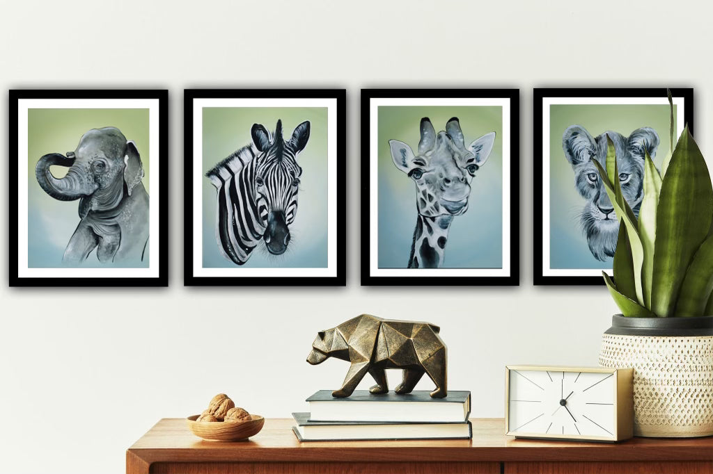 Blue Safari Animals - Set of 4 Art Prints - Whitney Hayden