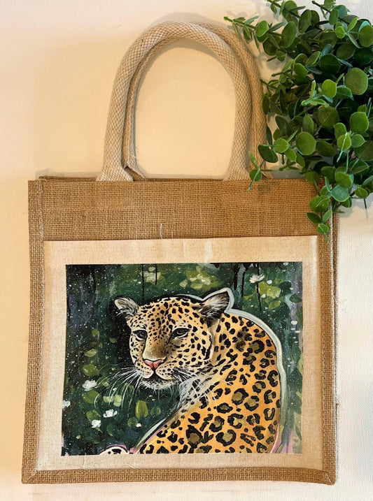 Leopard Print - Glitter Burlap Tote Bags - Whitney Hayden