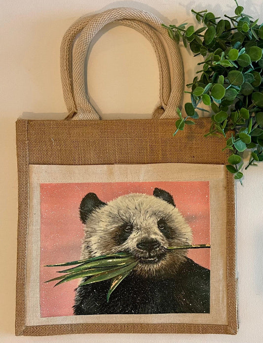 Panda Print Glitter Burlop Tote Bags - Whitney Hayden