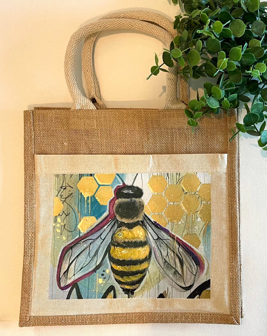 Bumblebee Print - Glitter Burlap Tote Bags - Whitney Hayden